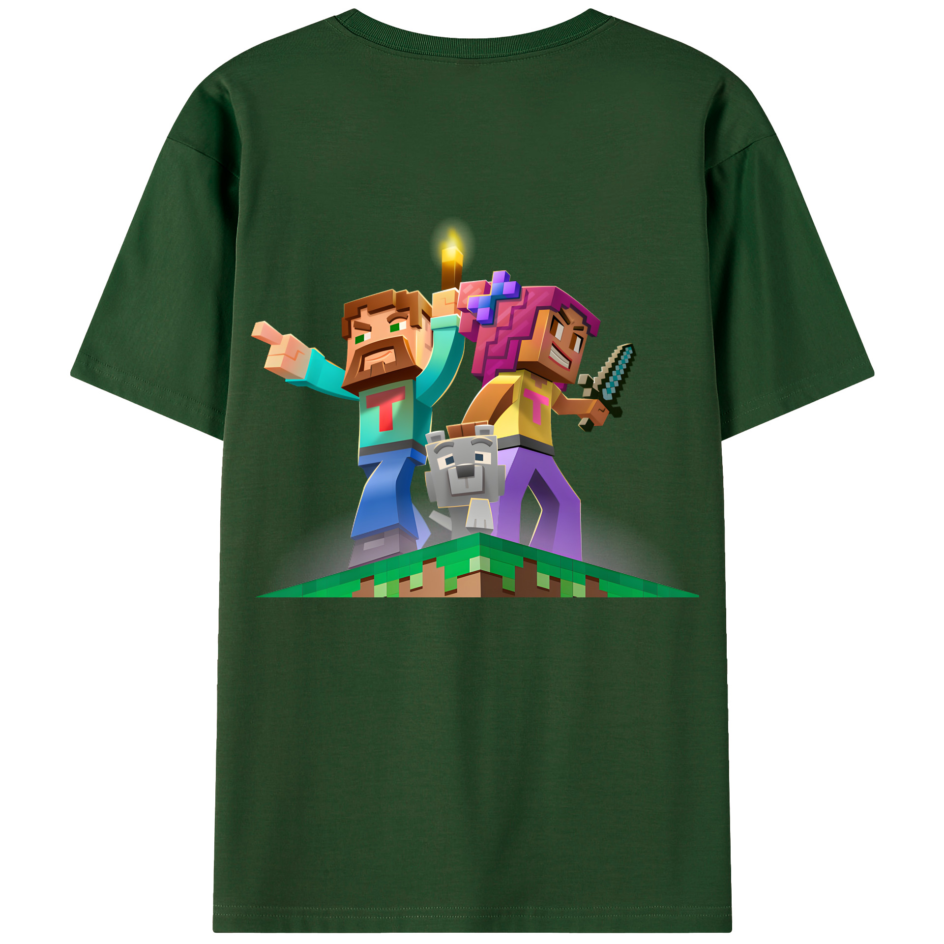 （画像用） マインクラフト ブロックの世界 Minecraft MC Block world 綿100％半袖Tシャツ（背面プリント）